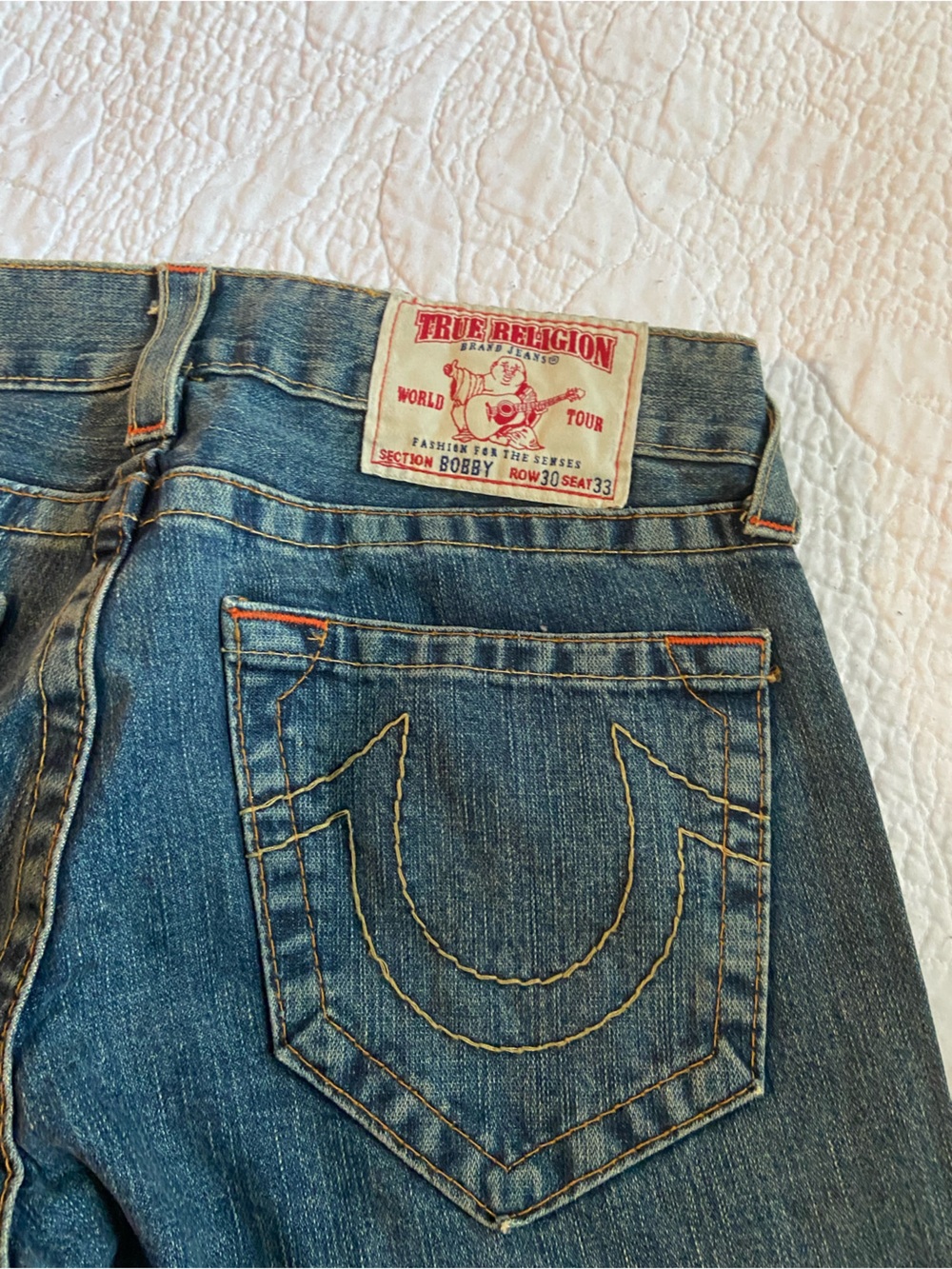 True Religion Bobby Men’s Indigo Blue Straight Jeans with Signature Back Pocket